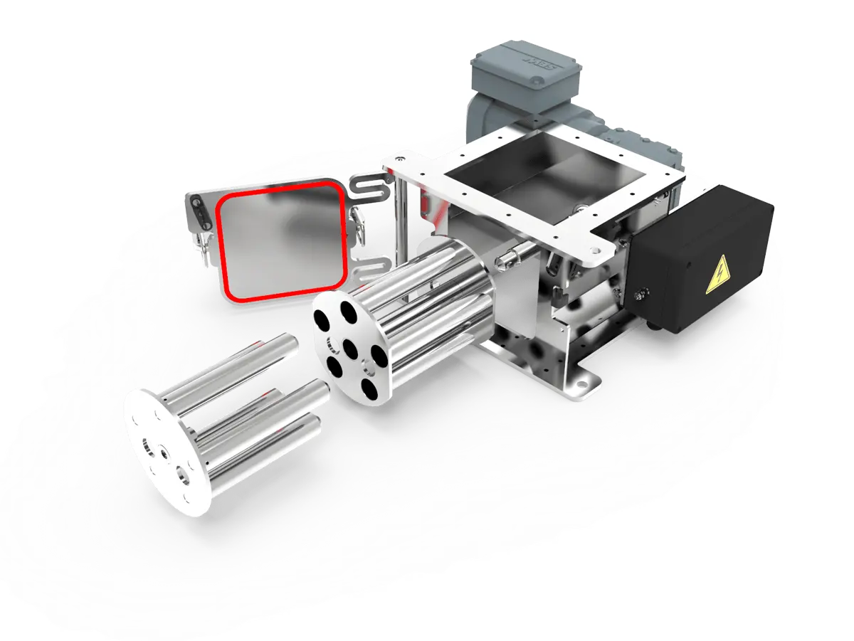 เครื่องแยกแม่เหล็กระบบหมุนสำหรับผงเหนียว รุ่น Cleanflow Manual ป้องกันการอุดตัน